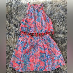 Lilly Pulitzer crop top and skirt set. Size 4. Vibrant and bold colors.